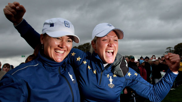 Suzann Pettersen and Sophie Gustafson at 2011 Solheim Cup