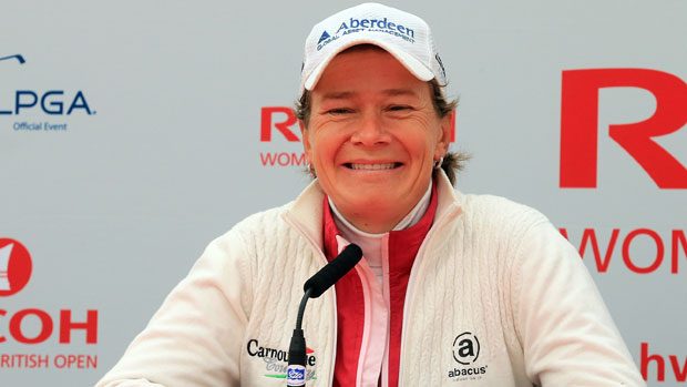 Catriona Matthew during her media conference at the RICOH Women's British Open