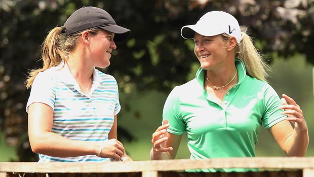 Karin Sjodin and Suzann Pettersen during the third round of the 2012 Wegmans LPGA Championship