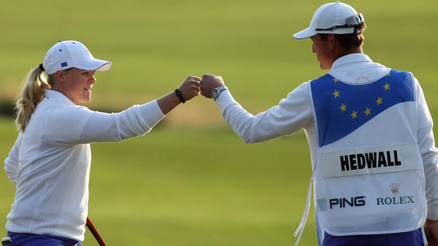 Caroline Hedwall during Friday Morning Foursome Matches at the Solheim Cup