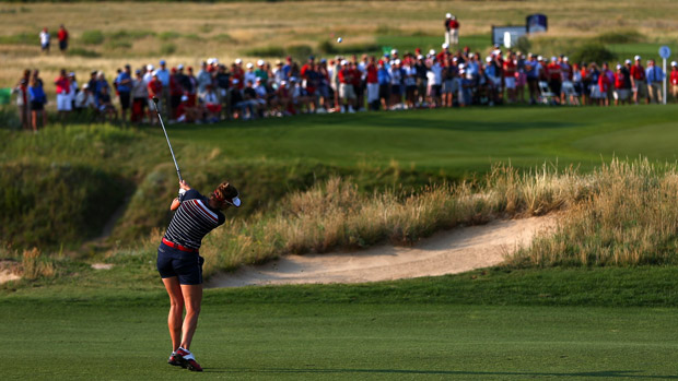Brittany Lang during Friday Morning Foursome Matches at the Solheim Cup