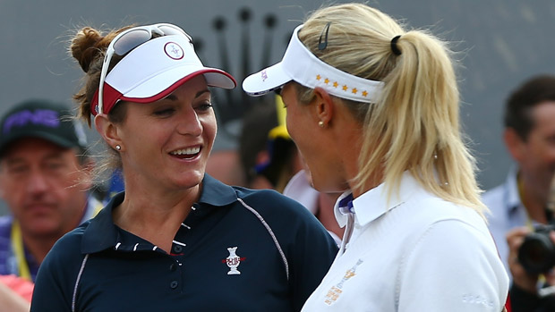 Brittany Lang and Suzann Pettersen during Friday Morning Foursome Matches at the Solheim Cup