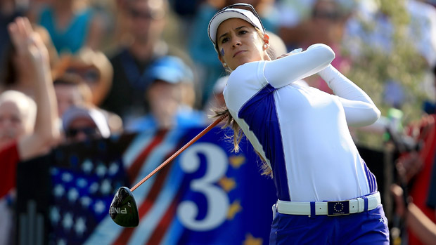 Azahara Munoz during Friday Morning Foursome Matches at the Solheim Cup