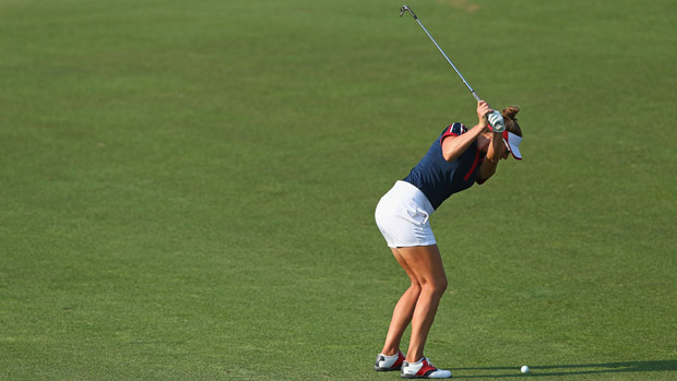 Brittany Lang during the afternoon four-ball matches at the Solheim Cup