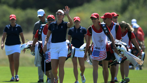 Brittany Lang during the third day of practice at the Solheim Cup