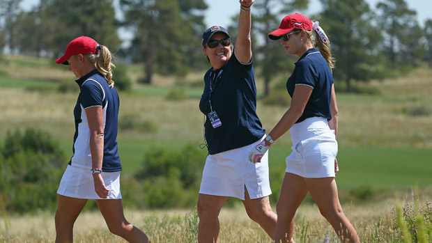 Stacy Lewis, Meg Mallon and Paula Creamer during the third day of practice at the Solheim Cup