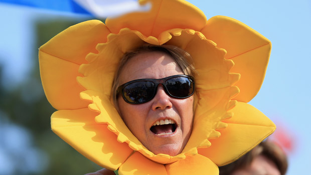 A Fan Supports the European Team during the Opening Ceremony of the 2013 Solheim Cup