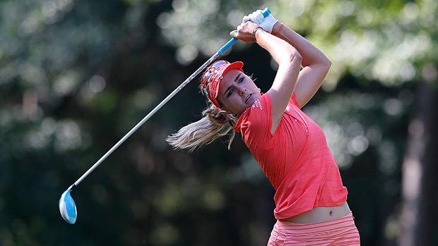 Lexi Thompson tees off the 12th hole during round two of the Airbus LPGA Classic presented by JTBC