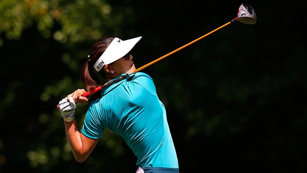 Michelle Wie tees off the 16th hole during round two of the Airbus LPGA Classic presented by JTBC