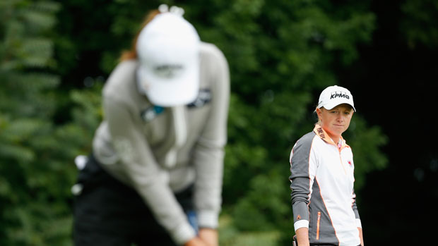 Lydia Ko and Stacy Lewis during the second round of the 2014 Wegmans LPGA Championship