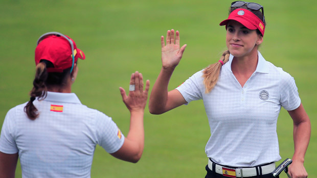 Belen Mozo and Beatriz Recari during the first round of the International Crown