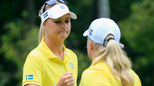 Anna Nordqvist and Caroline Hedwall during the first round of the International Crown