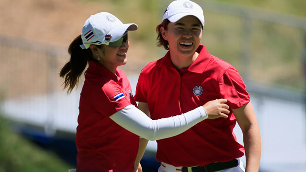 Pornanong Phatlum and Onnarin Sattayabanphot during Day 2 at the International Crown