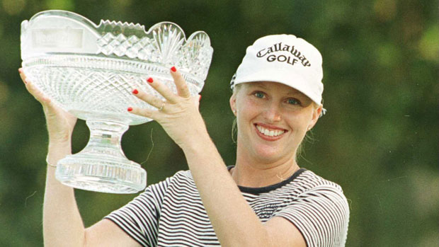 Emilee Klein with winner's trophy 1996.