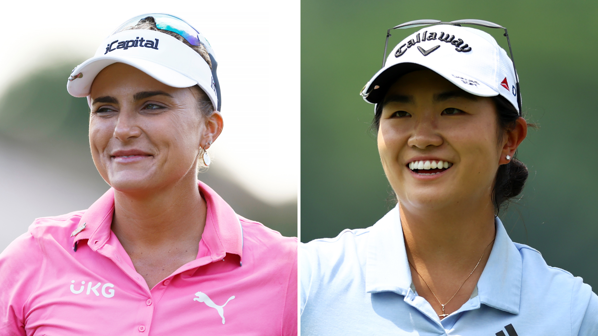 Lexi Thompson and Rose Zhang split screen smiling