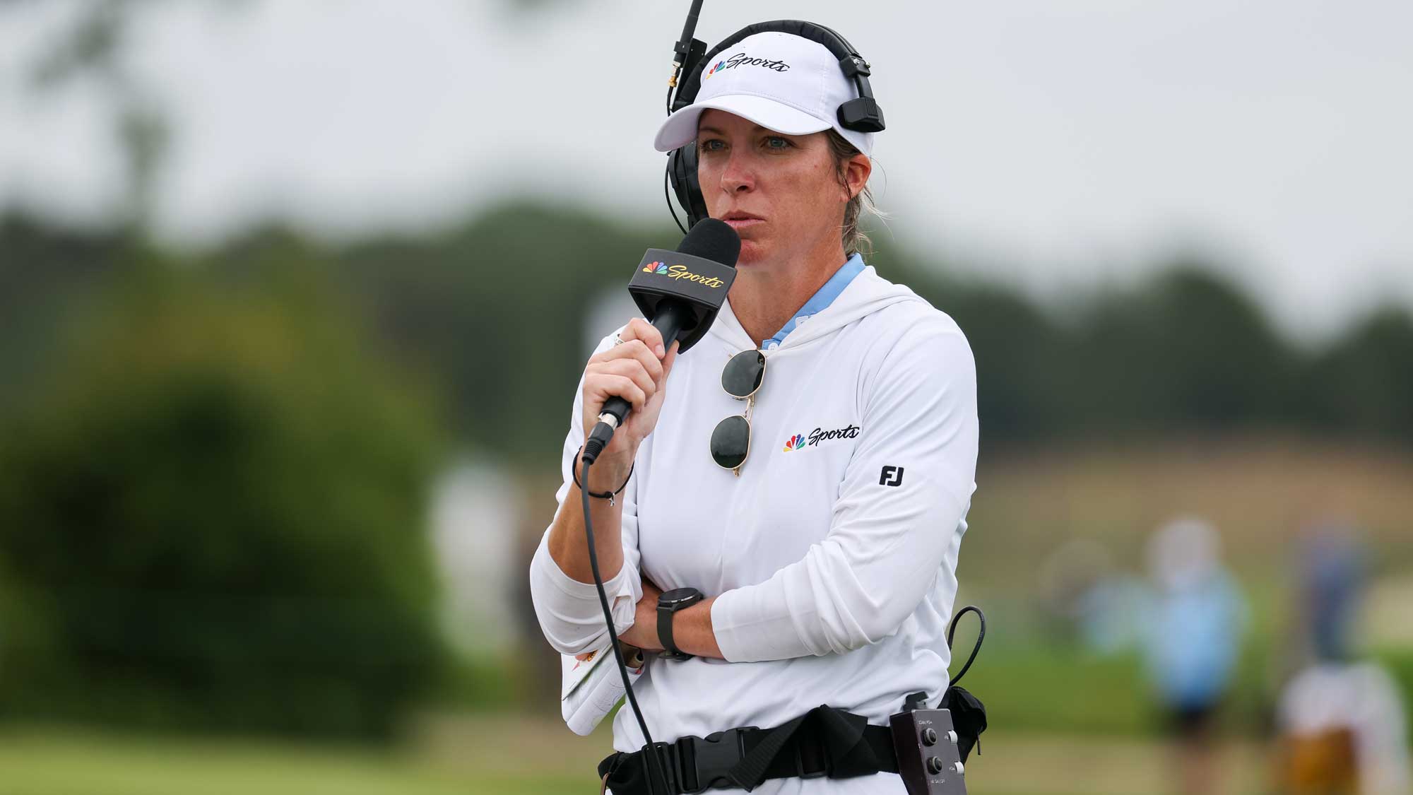 Golf broadcaster Mel Reid commentates at the fourth hole during the second round of the ShopRite LPGA Classic presented by Acer 2025 at Seaview Bay Course on June 7, 2025 in Galloway, New Jersey.