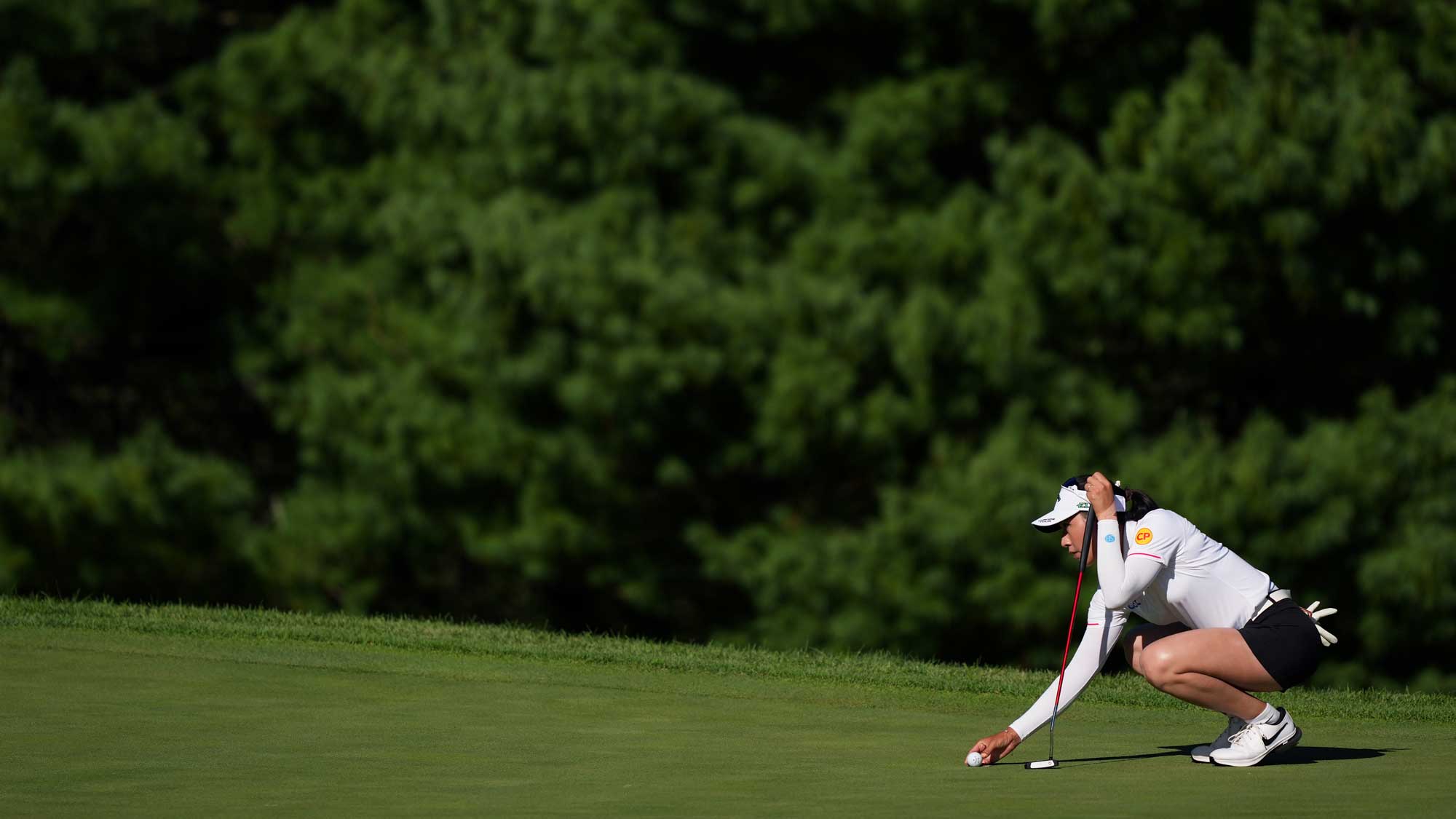 Jeeno Thitikul of Thailand lines up a putt on the 13th green during the final round of the FM Championship 2025 at TPC Boston on August 31, 2025 in Norton, Massachusetts.