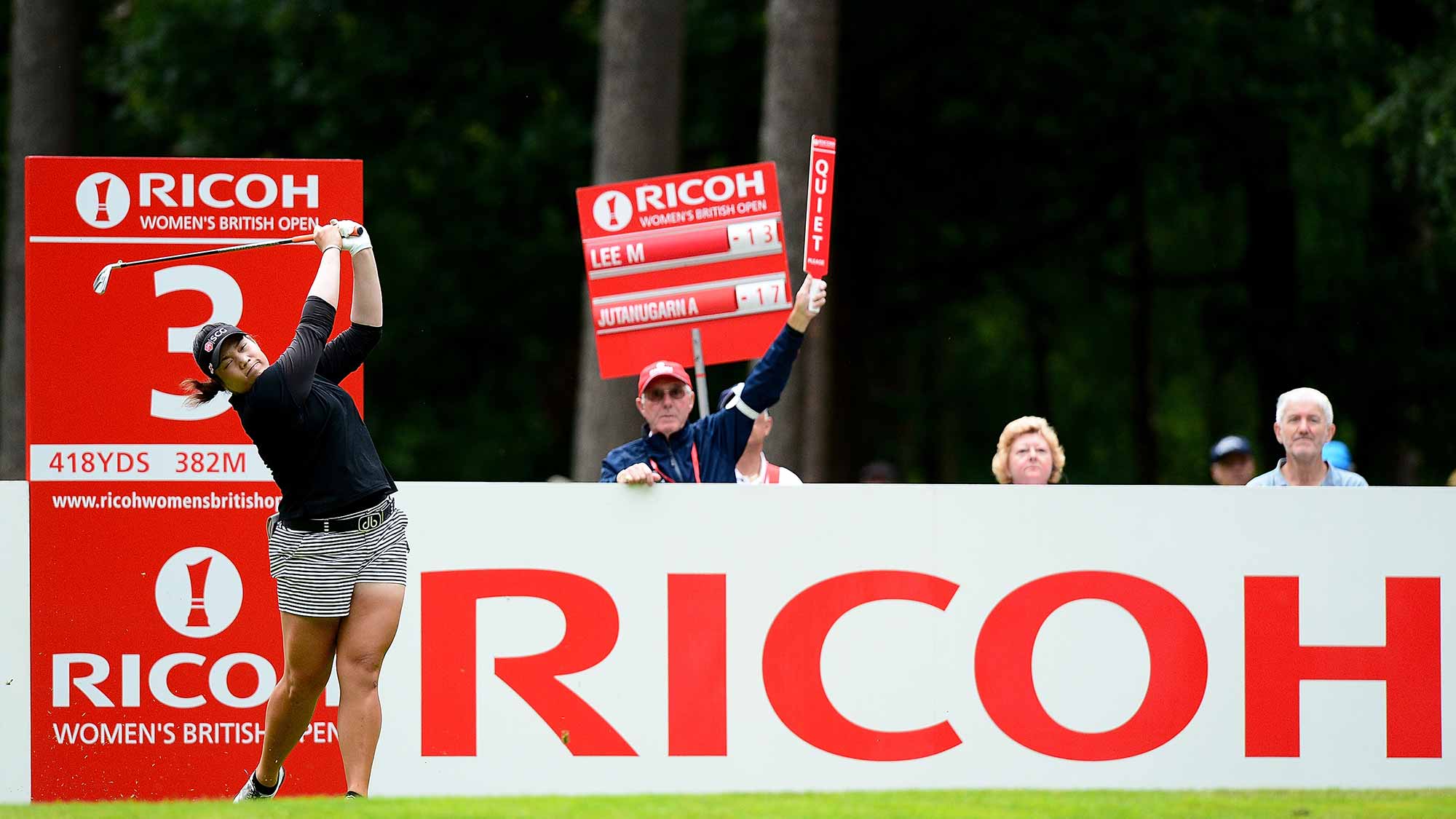 Ariya Jutanugarn of Thailand tees off on the 2nd hole during the final round of the Ricoh Women's British Open at Woburn Golf Club
