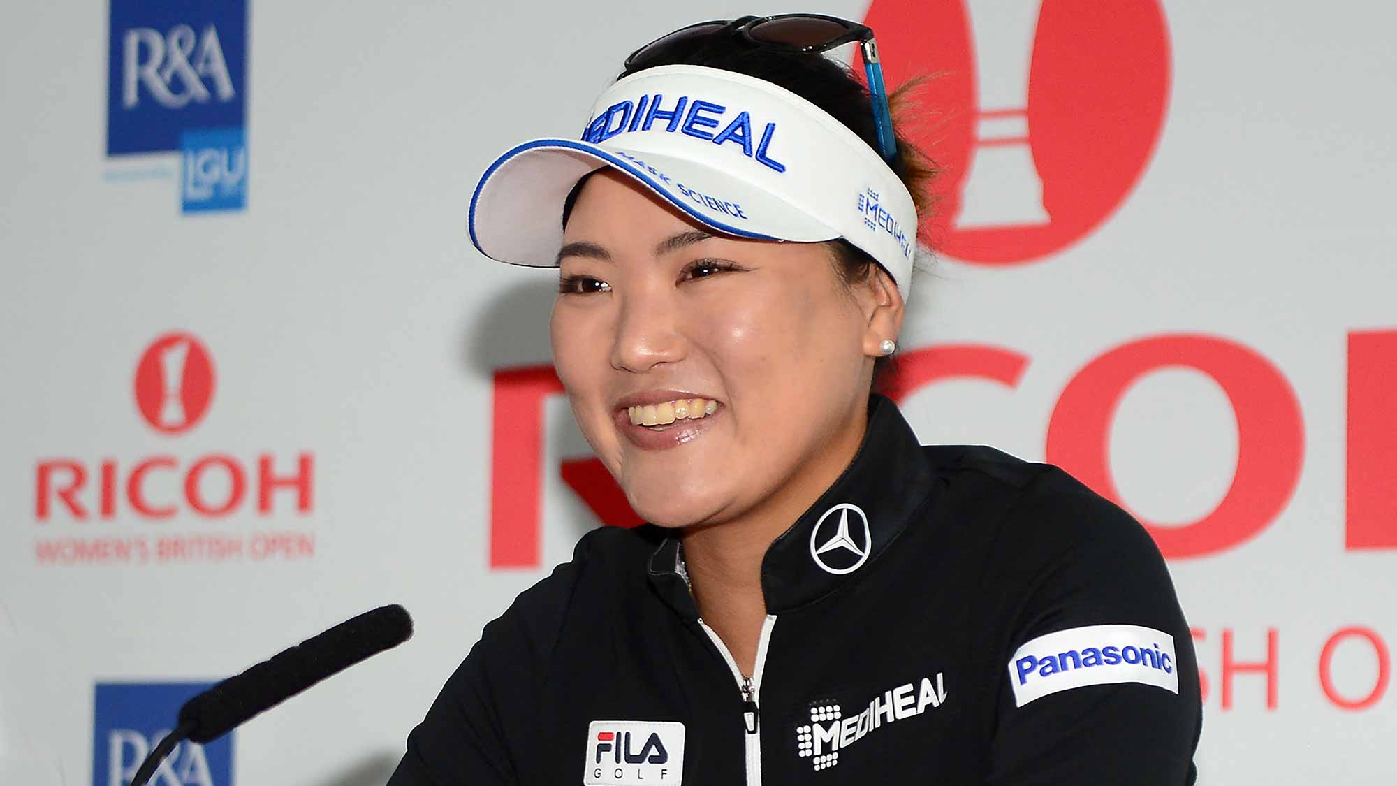 So Yeon Ryu of Korea answers questions from the media at a press conference during a practice round prior to the Ricoh Women's British Open at Kingsbarns Golf Links 