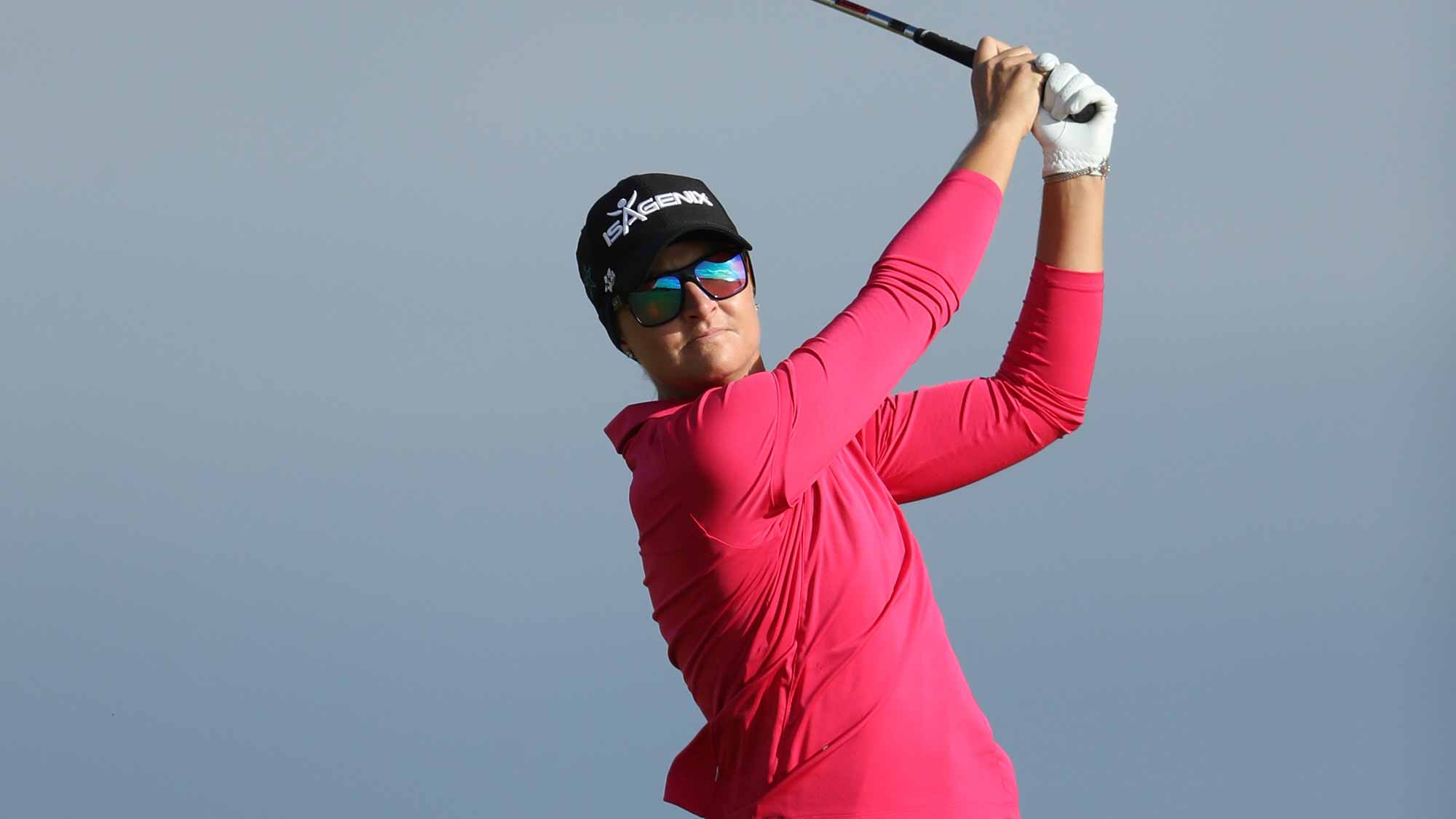 Anna Nordqvist of Sweden hits her second shot on the 4th hole during the first round of the Ricoh Women's British Open at Kingsbarns Golf Links 