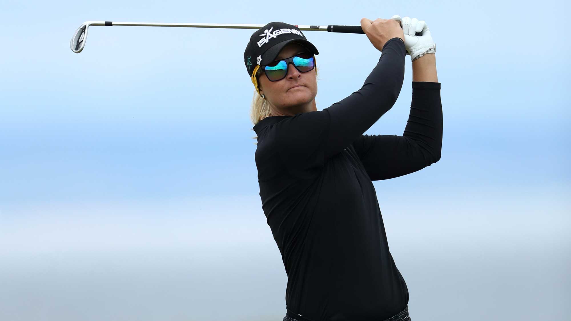 Anna Nordqvist of Sweden hits her second shot on the 4th hole during the second round of the Ricoh Women's British Open at Kingsbarns Golf Links 
