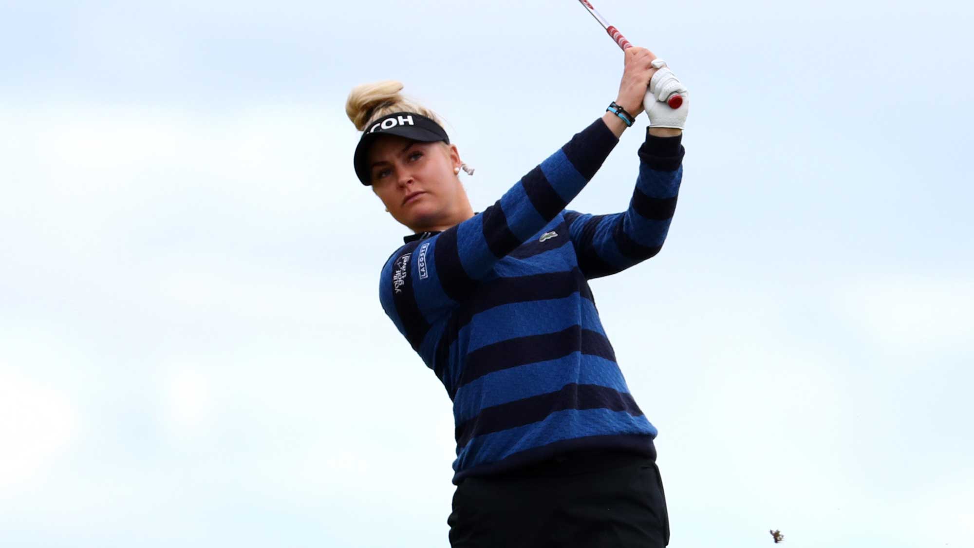 Charley Hull of England hits her second shot on the 4th hole during the second round of the Ricoh Women's British Open at Kingsbarns Golf Links