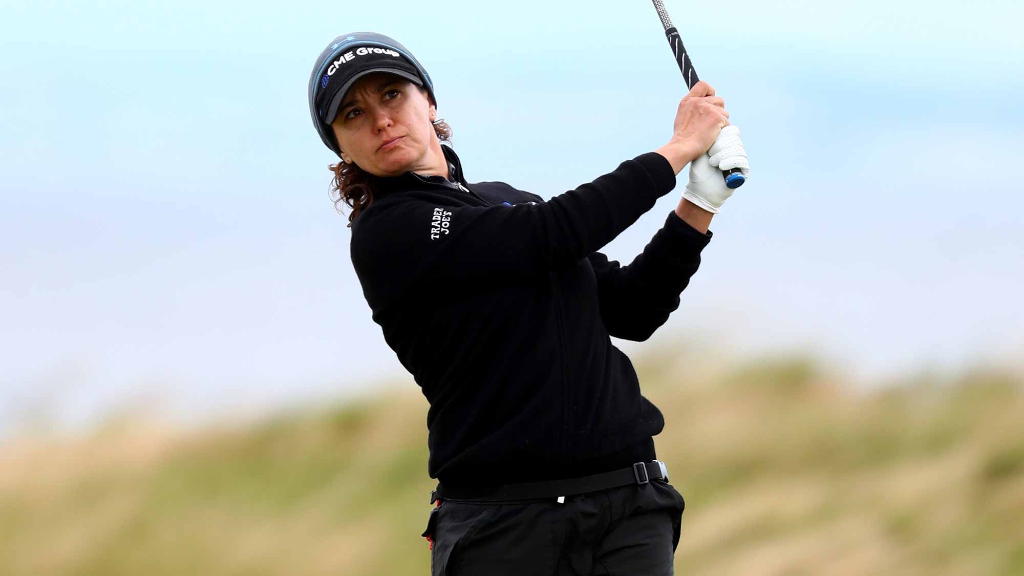 Mo Martin of the United States hits her second shot on the 4th hole during the second round of the Ricoh Women's British Open at Kingsbarns Golf Links