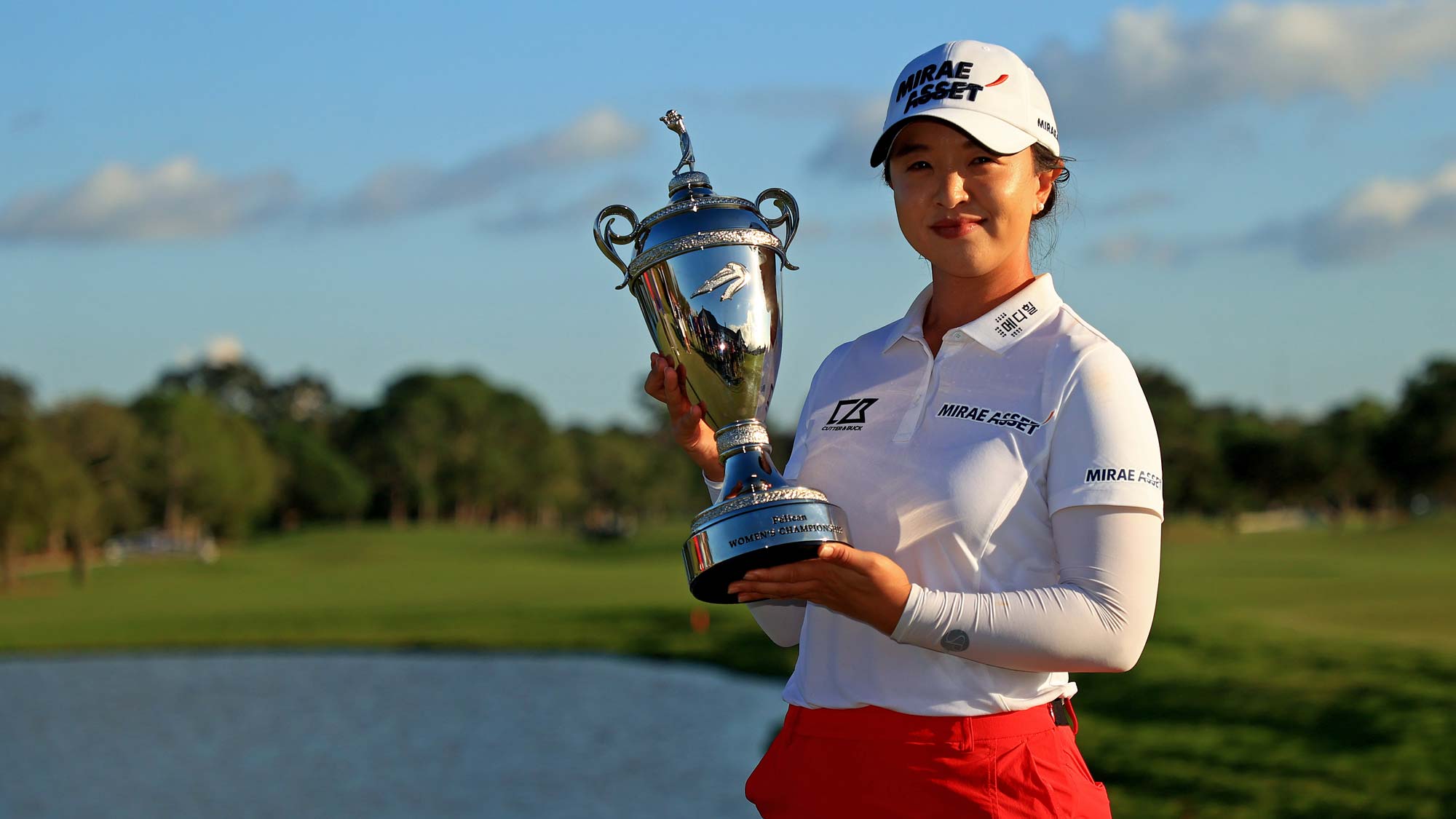 Sei Young Kim of Korea poses with the trophy after winning the Pelican Women's Championship