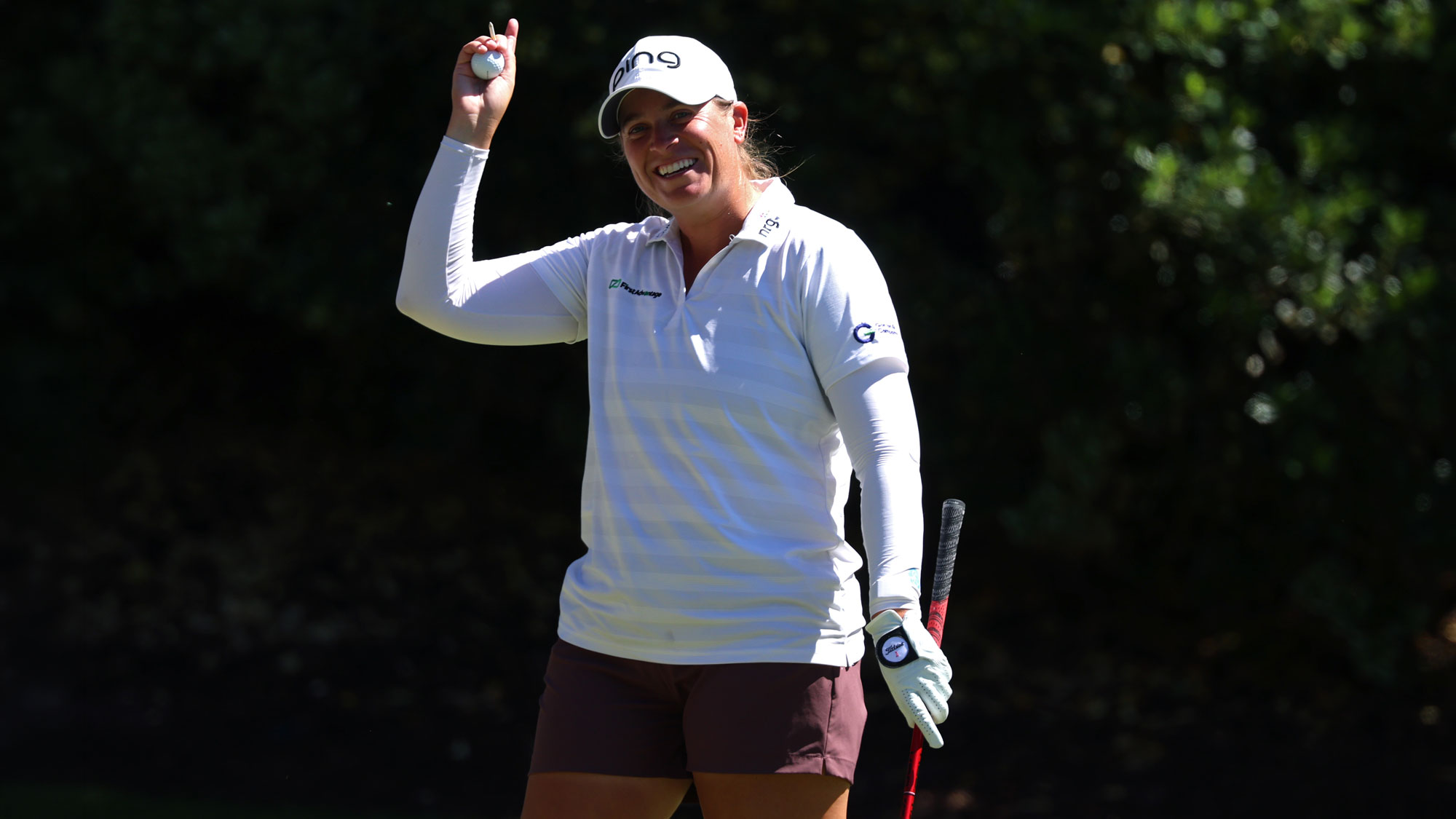 Lauren Coughlin of the United States acknowledges the crowd on the sixth tee during the final round of the Aramco Championship 2026 at Shadow Creek Golf Course on April 05, 2026 in Las Vegas, Nevada.