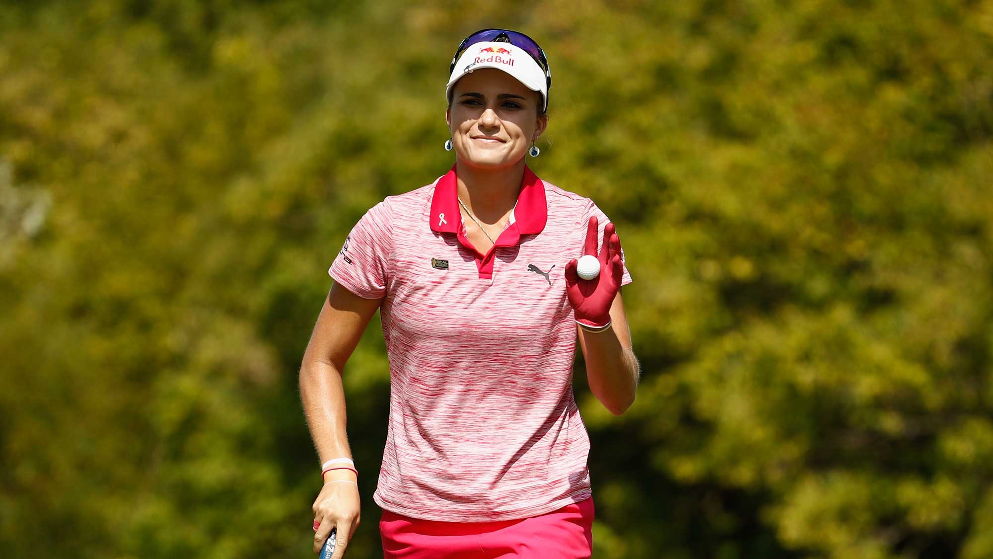 Lexi Thompson waves to the crowd after making a birdie on the 5th hole during the second round of the Indy Women In Tech Championship-Presented By Guggenheim