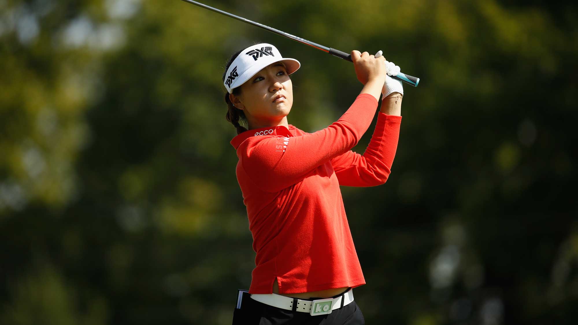 Lydia Ko of New Zealand hits her tee shot on the 7th hole during the second round of the Indy Women In Tech Championship-Presented By Guggenheim 