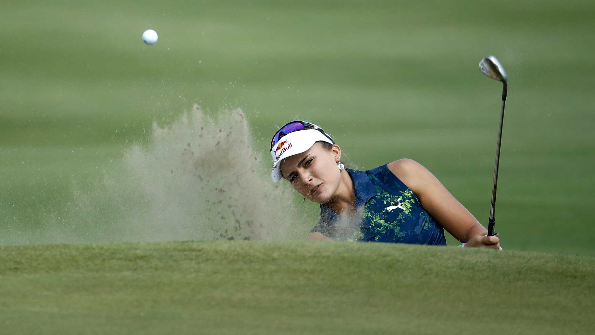 Lexi Thompson hits her third shot on the 8th hole during the final round of the Indy Women In Tech Championship-Presented By Guggenheim
