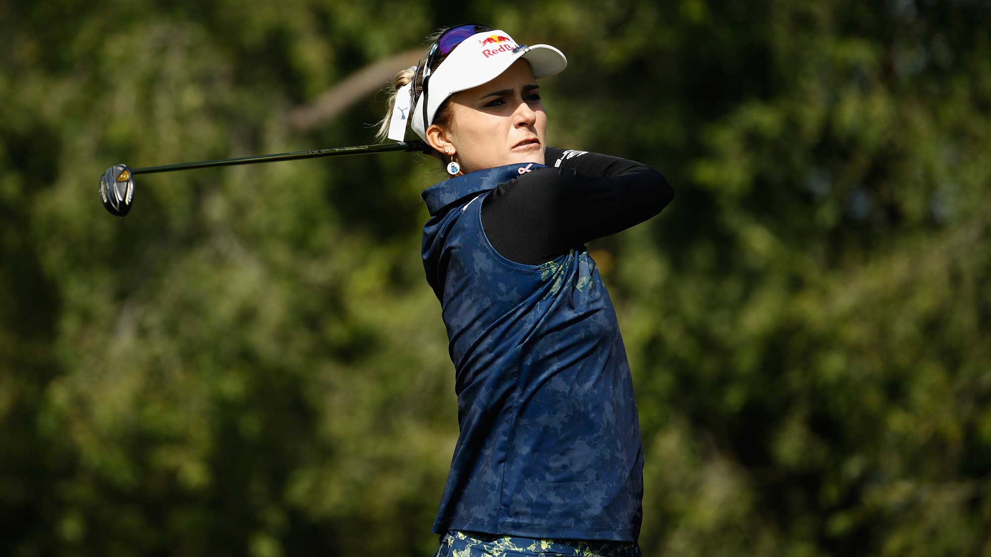 Lexi Thompson hits her tee shot on the 4th hole during the final round of the Indy Women In Tech Championship-Presented By Guggenheim