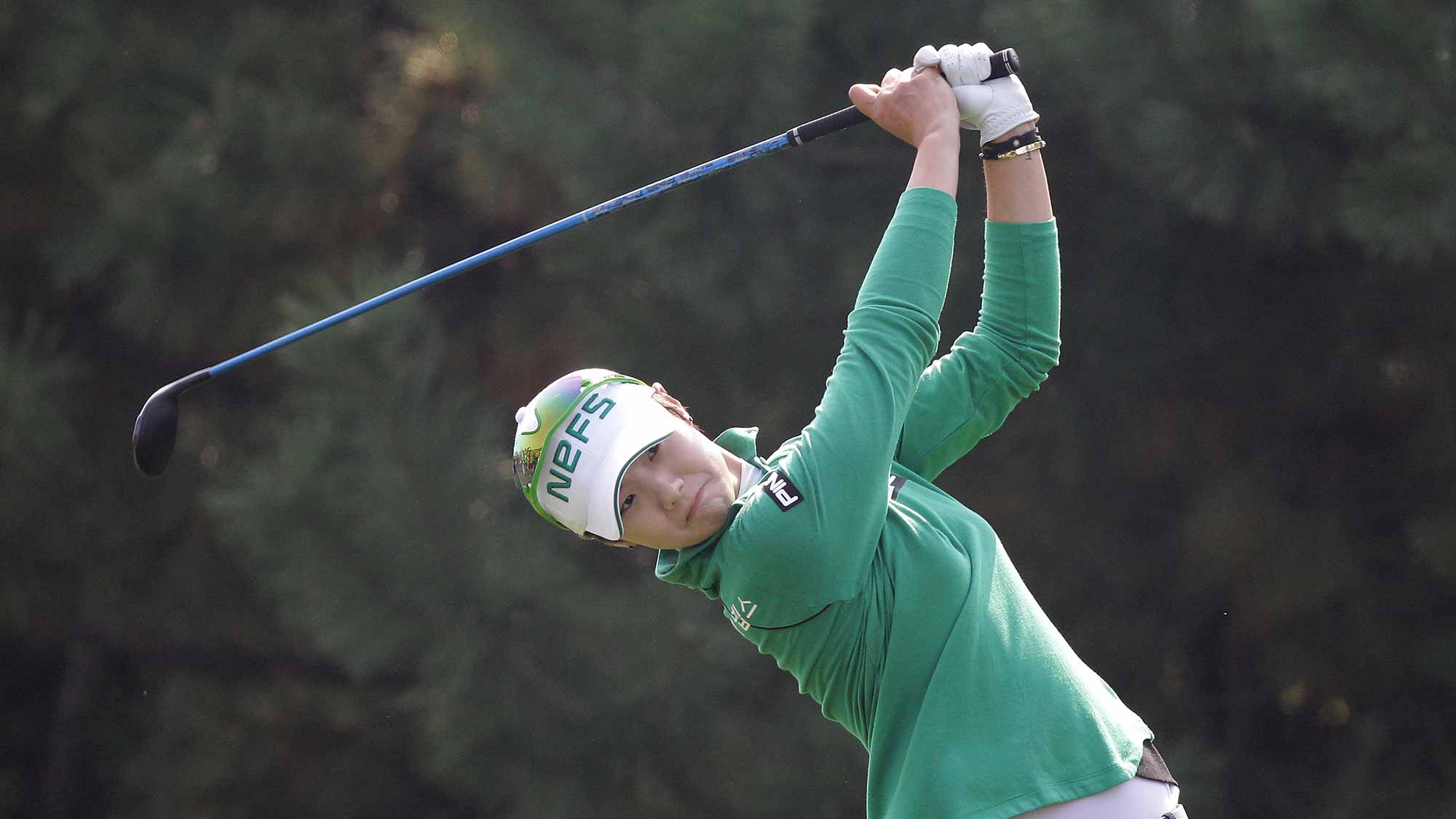 Sung Hyun Park of South Korea plays a tee shot on the 4th hole during round two of the LPGA KEB Hana Bank Championship