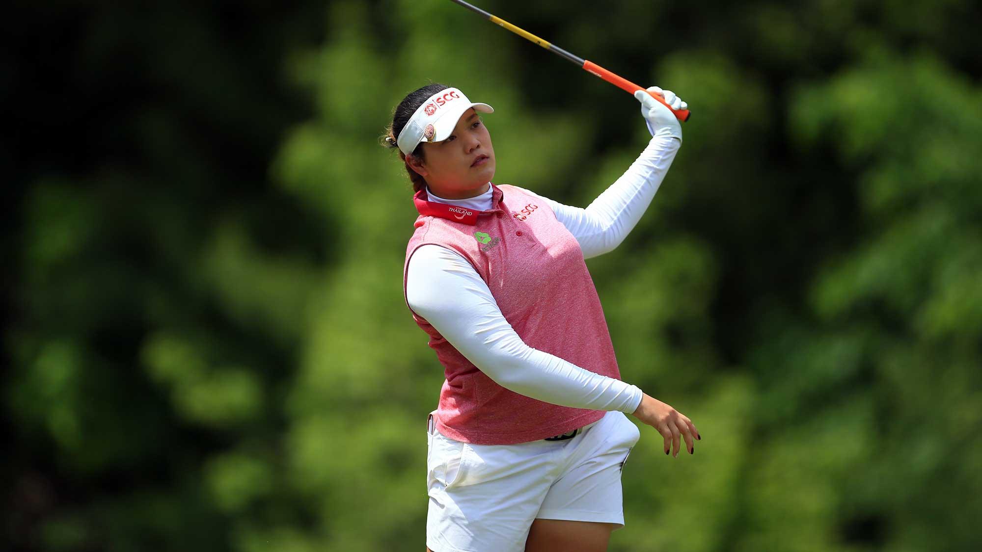 Ariya Jutanugarn of Thailand hits her tee shot on the 17th hole during the third round of the Manulife LPGA Classic