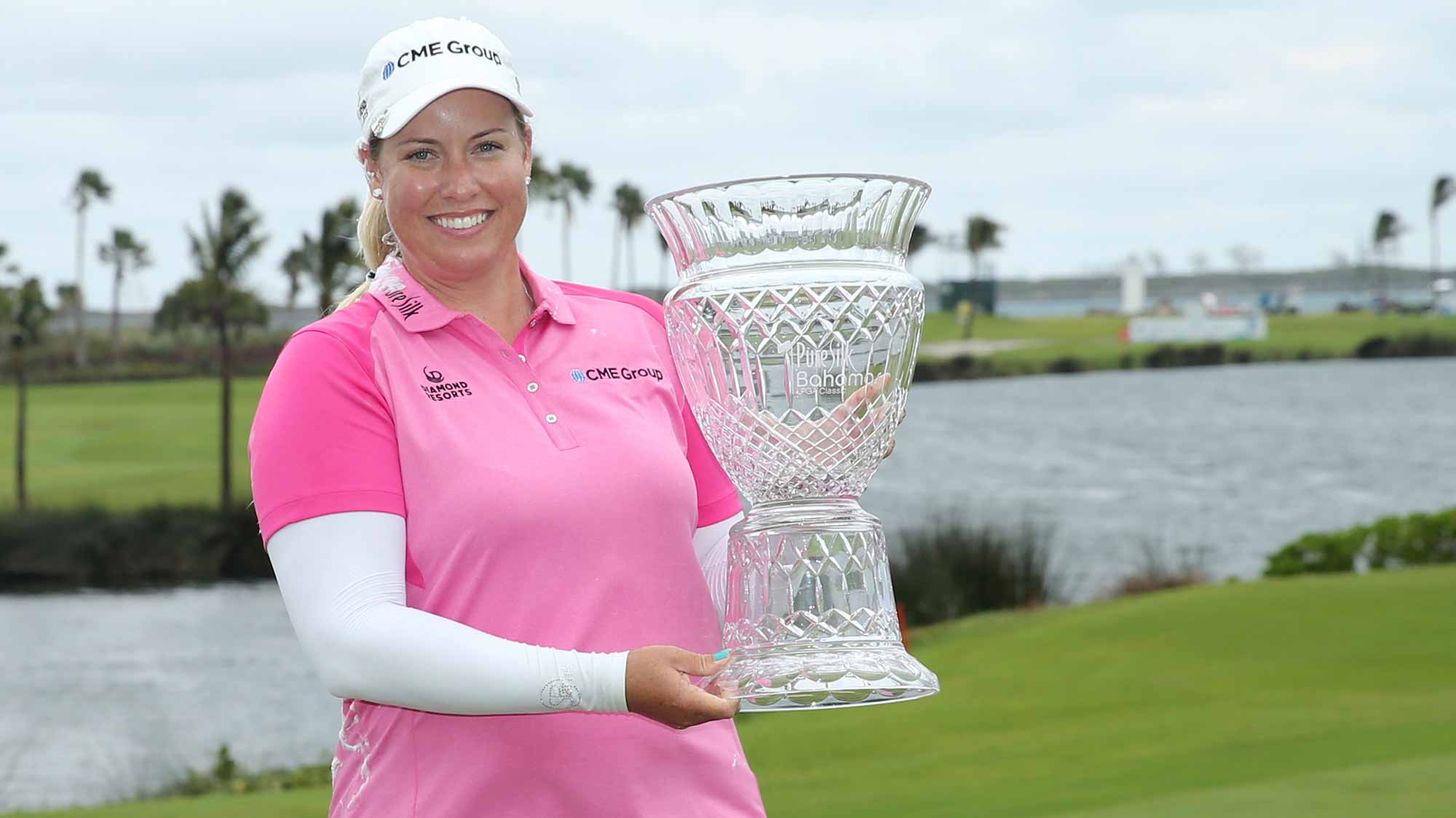 Brittany Lincicome of the United States poses with the trophy after the final round of the Pure Silk Bahamas LPGA Classic