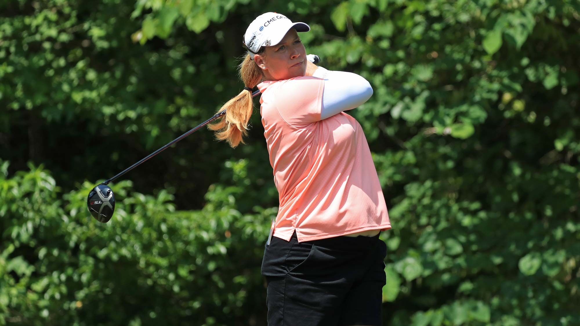 Brittany Lincicome hits her tee shot on the sixth hole during the second round of the Pure Silk Championship