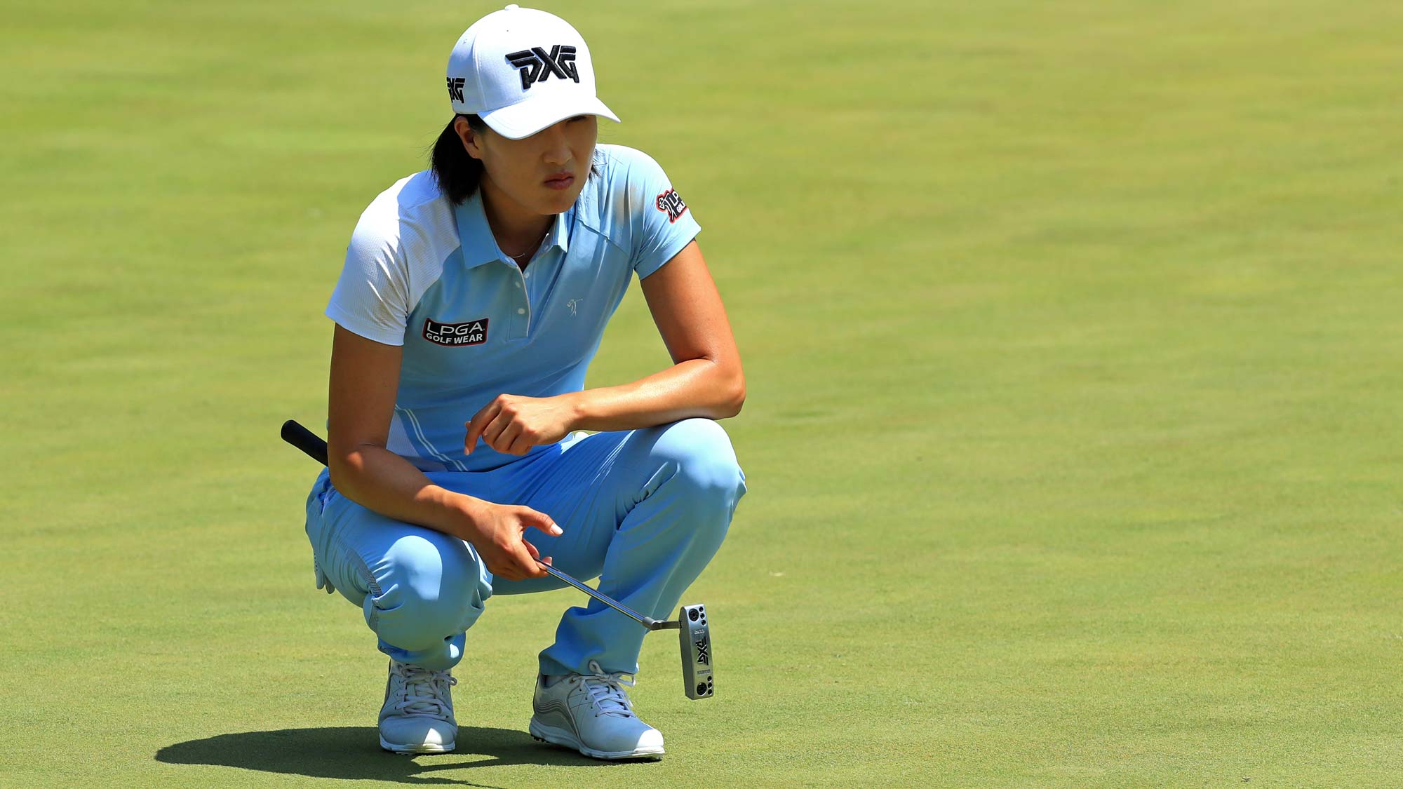 Jennifer Song lines up her putt on the ninth hole during the second round of the Pure Silk Championship 