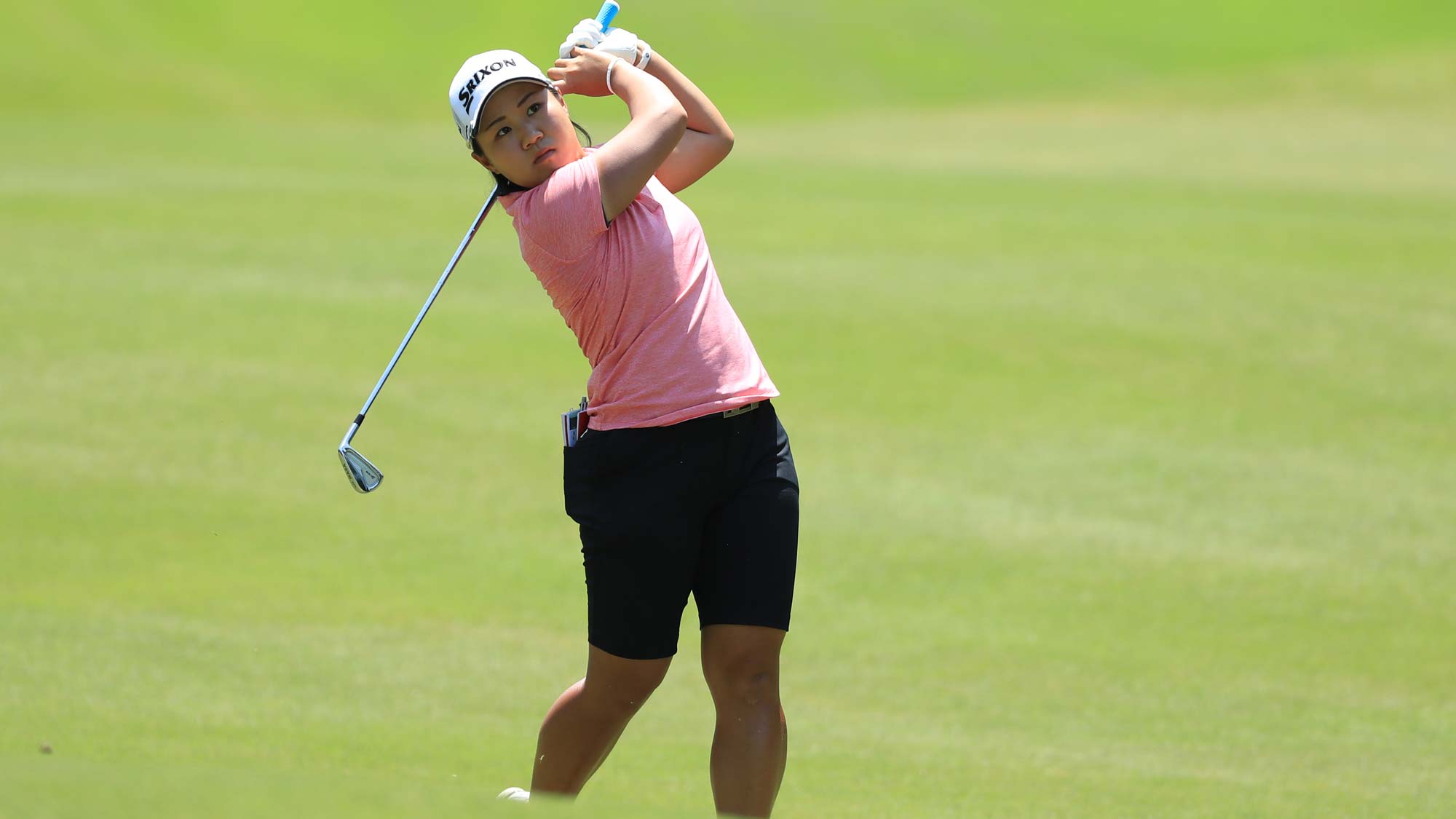 Nasa Hataoka of Japan hits her second shot on the third hole during the third round of the Pure Silk Championship
