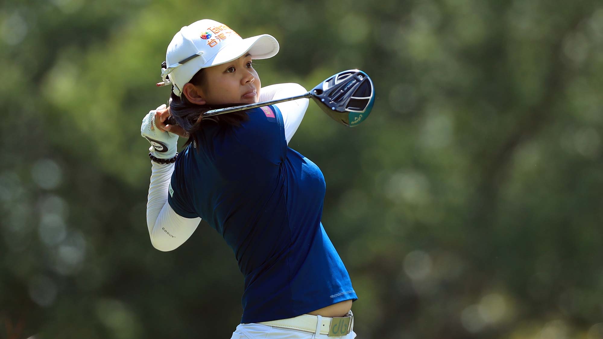 Wei-Ling Hsu of Chinese Taipei hits her tee shot on the third hole during the final round of the Pure Silk Championshipv