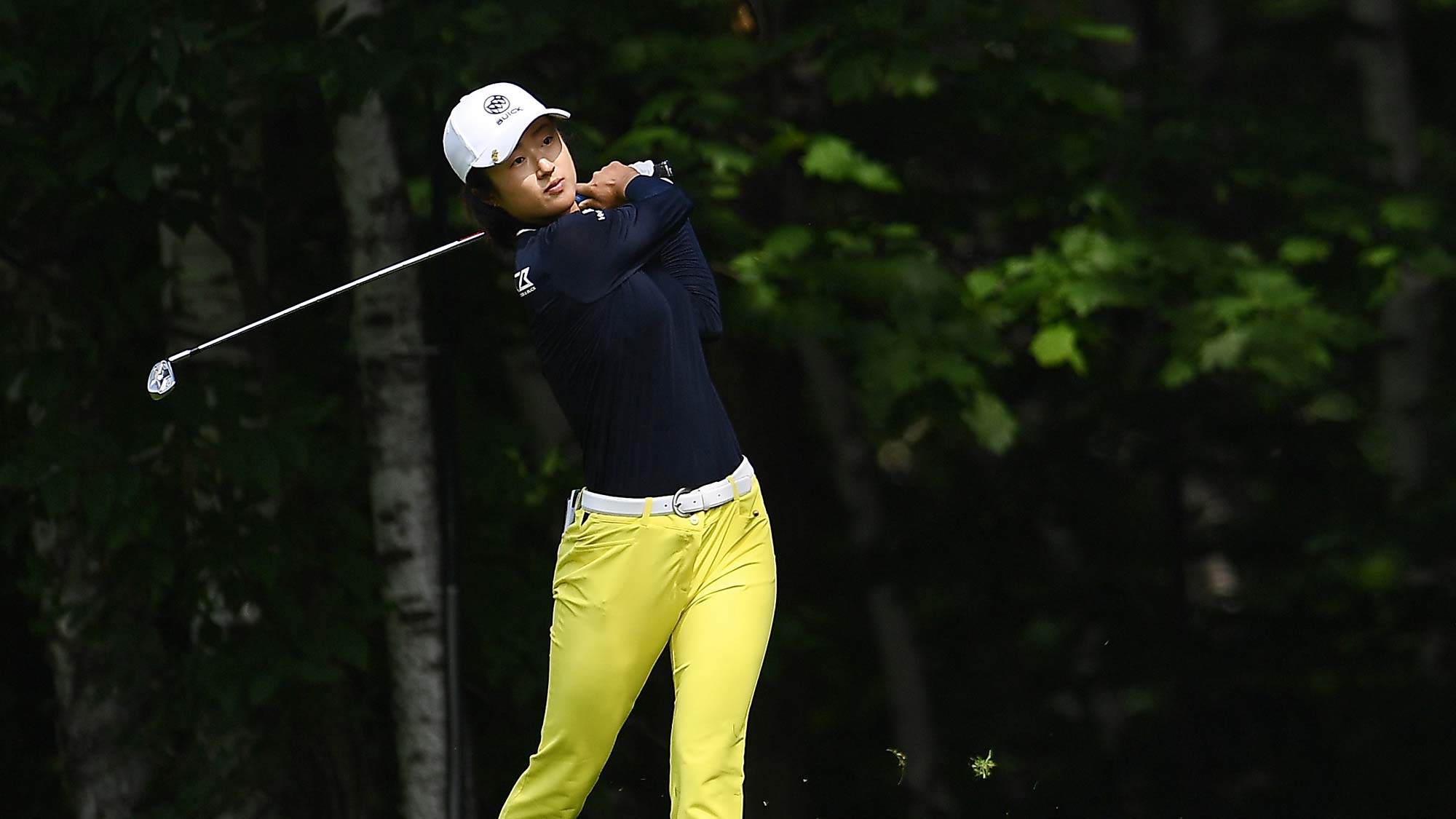 Yu Liu of China hits her second shot on the first hole during the third round of the Thornberry Creek LPGA Classic