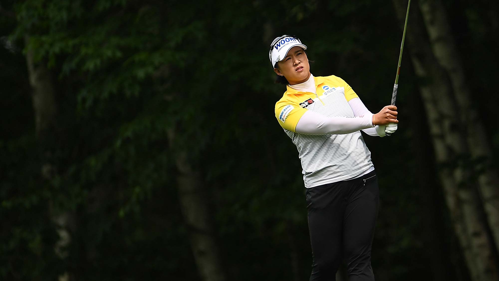 Amy Yang of the Republic of Korea hits her second shot on the first hole during the final round of the Thornberry Creek LPGA Classic