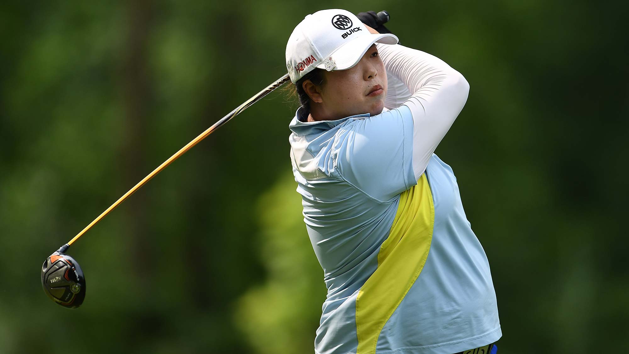 Shanshan Feng of China hits her tee shot on the third hole during the final round of the Thornberry Creek LPGA Classic