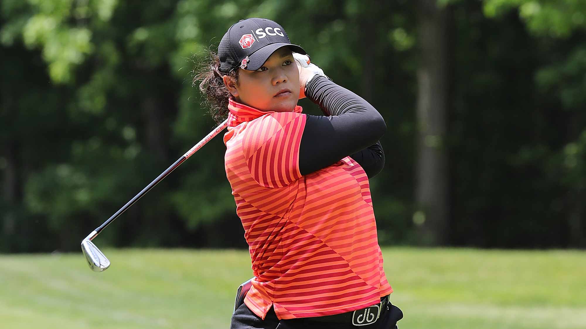 Ariya Jutanugarn from Thailand hits her approach shot to the third green during the third round of the LPGA Volvik Championship