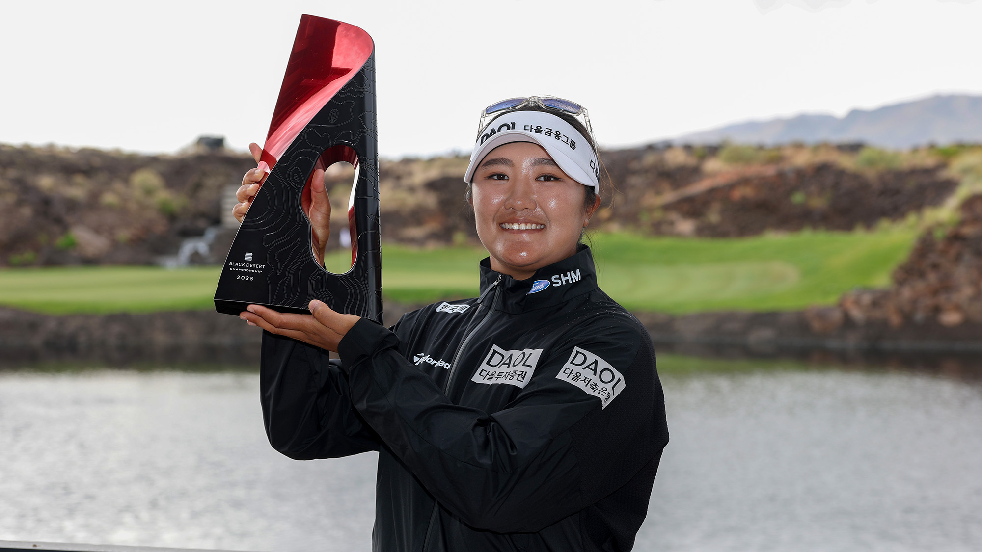 Haeran Ryu of South Korea poses with the trophy after the final round of the Black Desert Championship 2025 at Black Desert Resort on May 04, 2025 in St George, Utah.