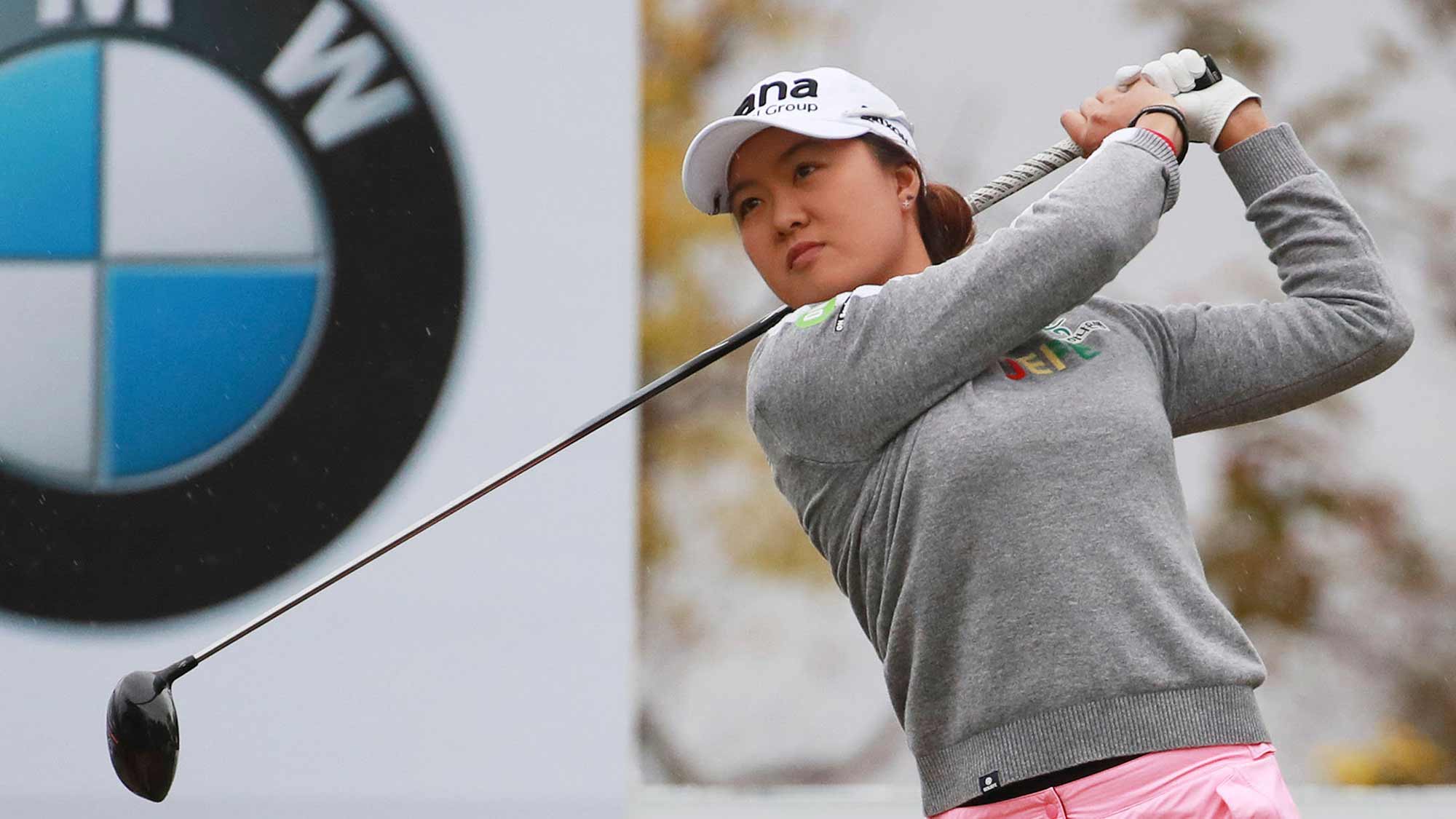 Australia's Minjee Lee watches her shot on the 10th hole during the first round of the LPGA tournament at LPGA International Busan in Busan, South Korea, Thursday, Oct. 24, 2019