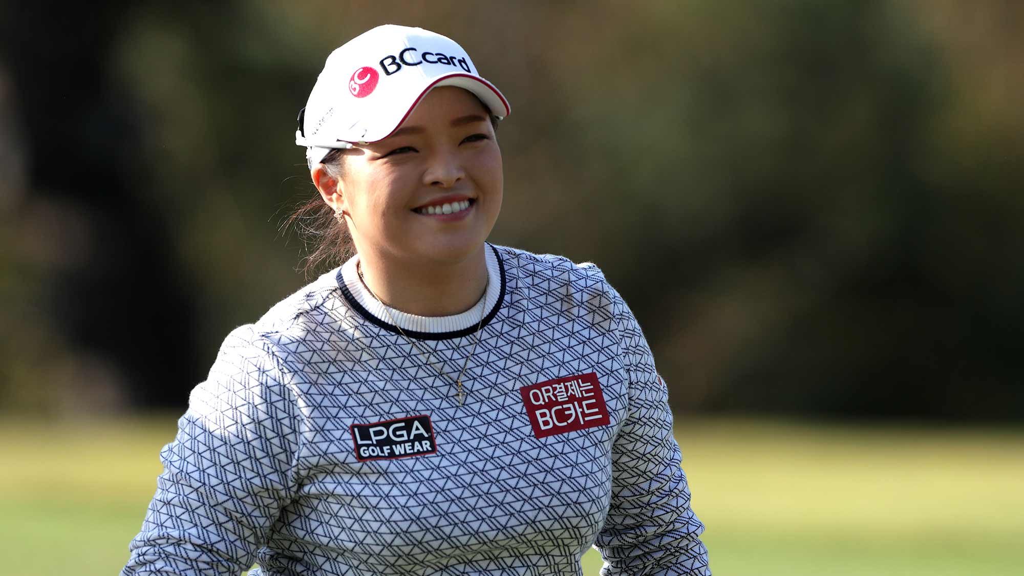 Ha Na Jang of Republic of Korea smiles to the gallery on the seventeenth hole during Round 3 of 2019 BMW Ladies Championship at LPGA International Busan on October 26, 2019 in Busan, Republic of Korea