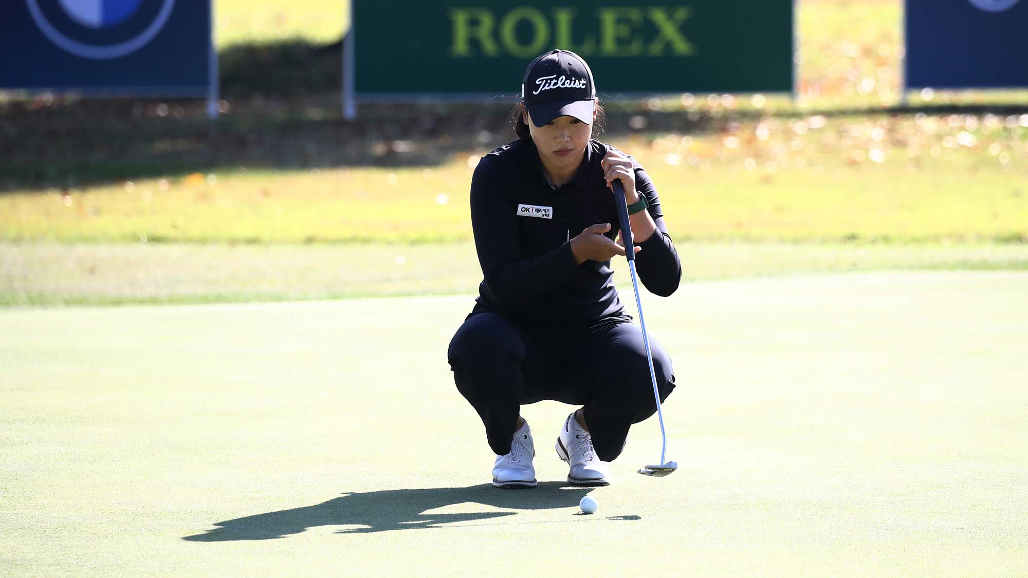 Amateur Minsol Kim of South Korea lines up a putt on the ninth green during the first round of the BMW Ladies Championship