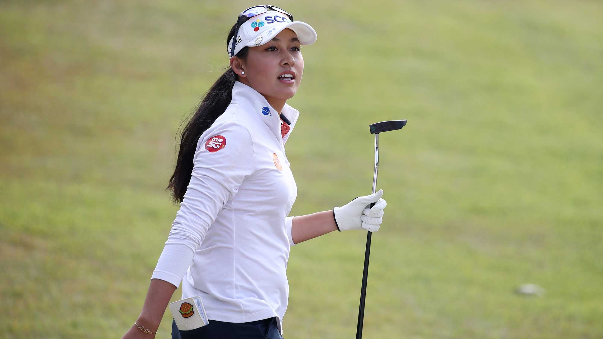 Atthaya Thitikul of Thailand reacts on the ninth fairway during the second round of the BMW Ladies Championship
