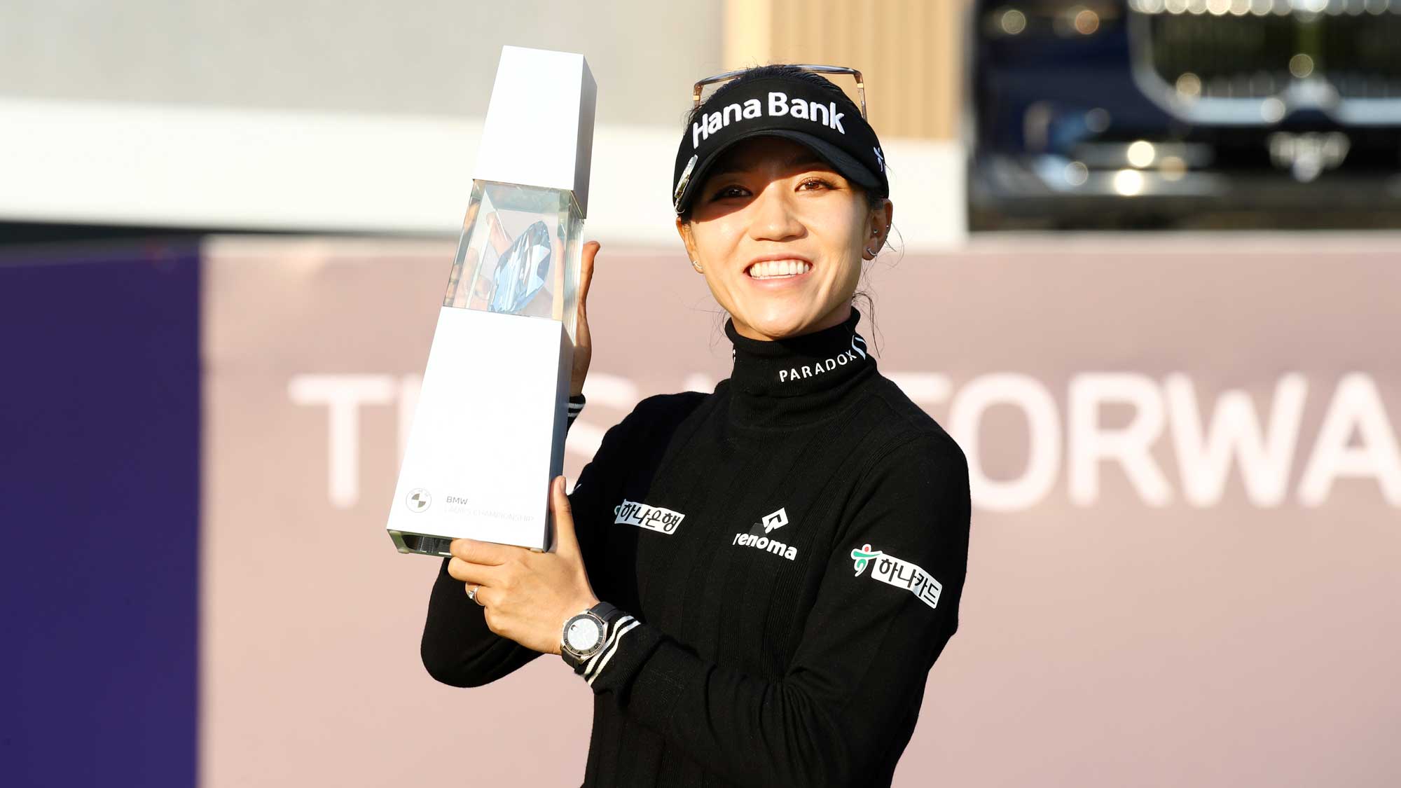 Lydia Ko of New Zealand poses with the trophy after winning the tournament following the final round of the BMW Ladies Championship